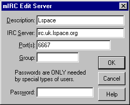 The edit server screen